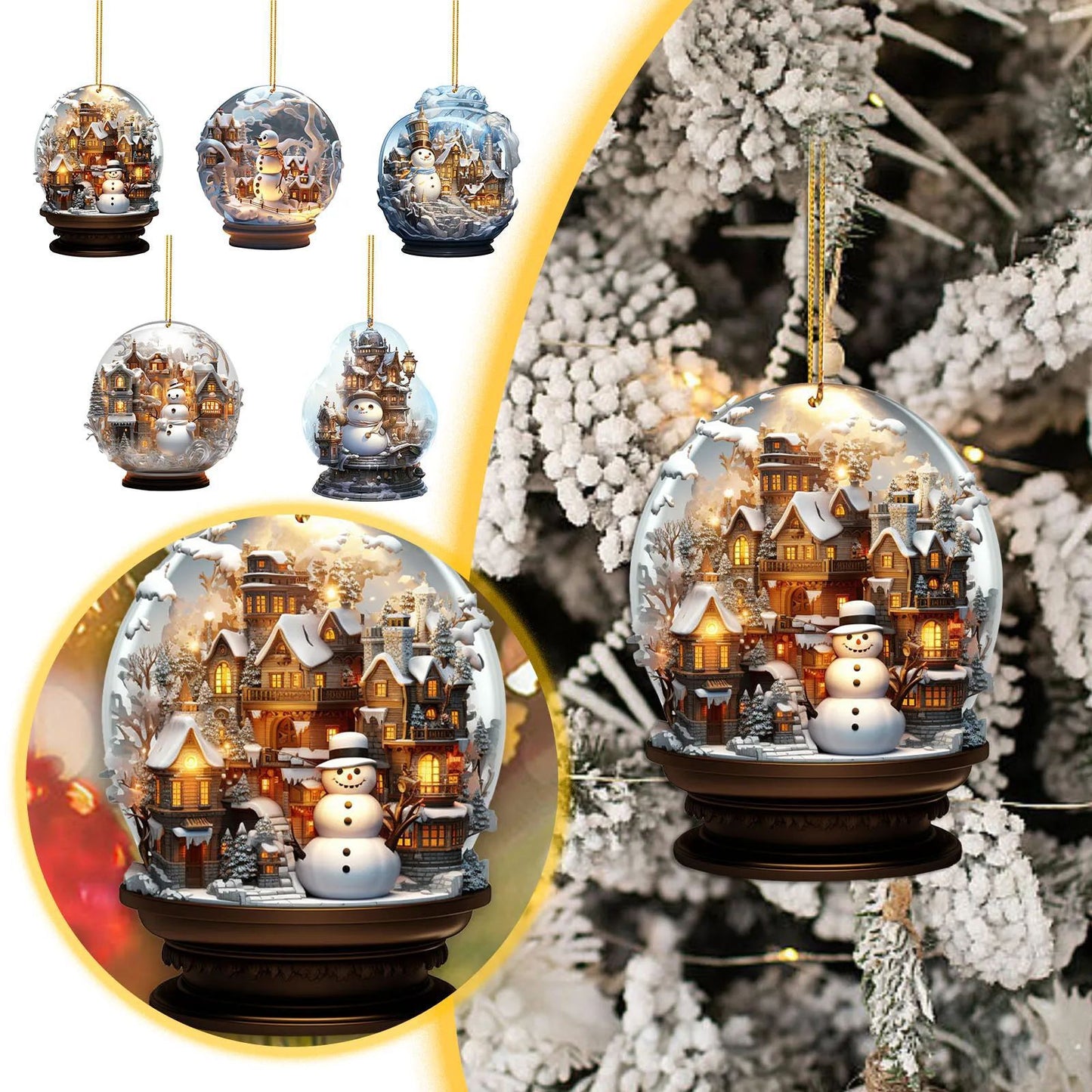 2D Acrylic Snowman Glass Ball Pendant Ornament