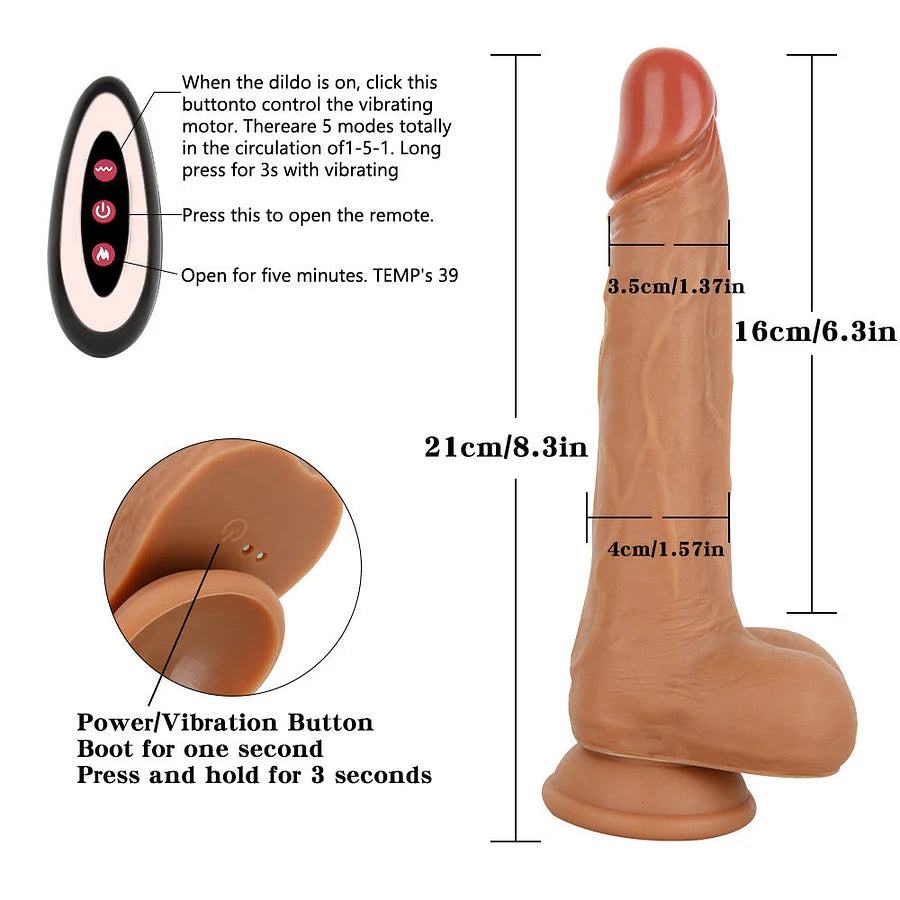 Thrusting & Warming Silicone Vibrator with Remote