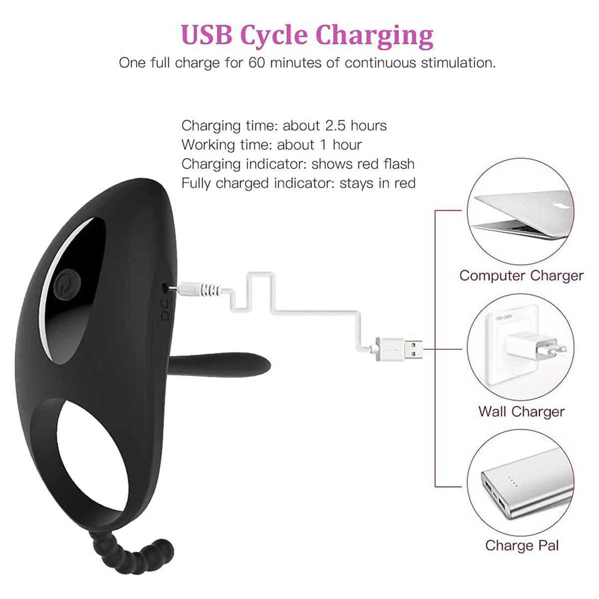 Rechargeable Pleasure Ring with Stimulator