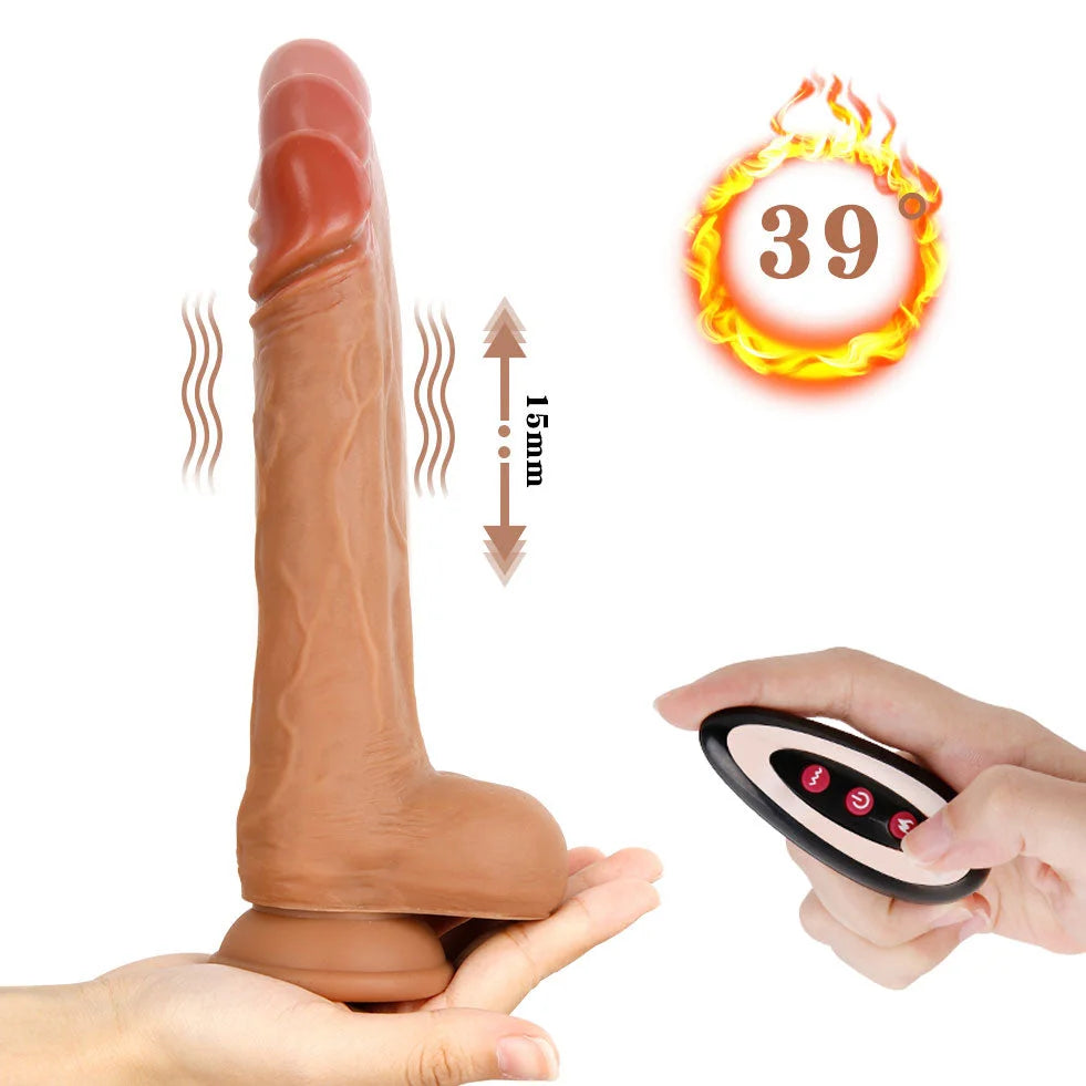 Thrusting & Warming Silicone Vibrator with Remote