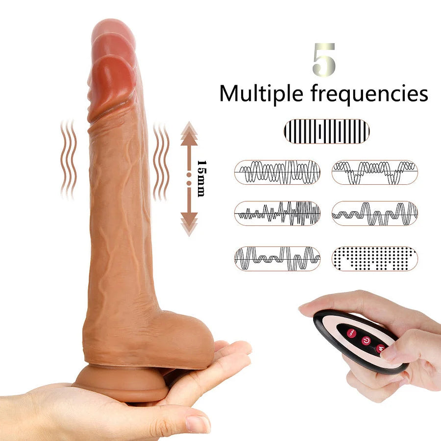 Thrusting & Warming Silicone Vibrator with Remote