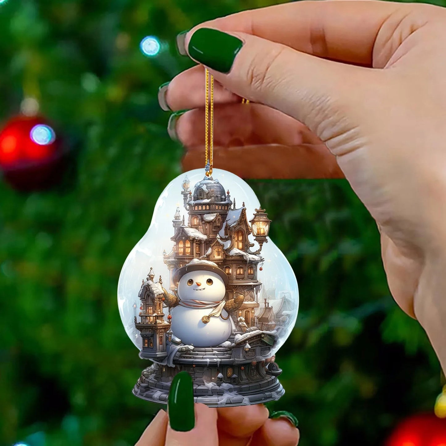 2D Acrylic Snowman Glass Ball Pendant Ornament