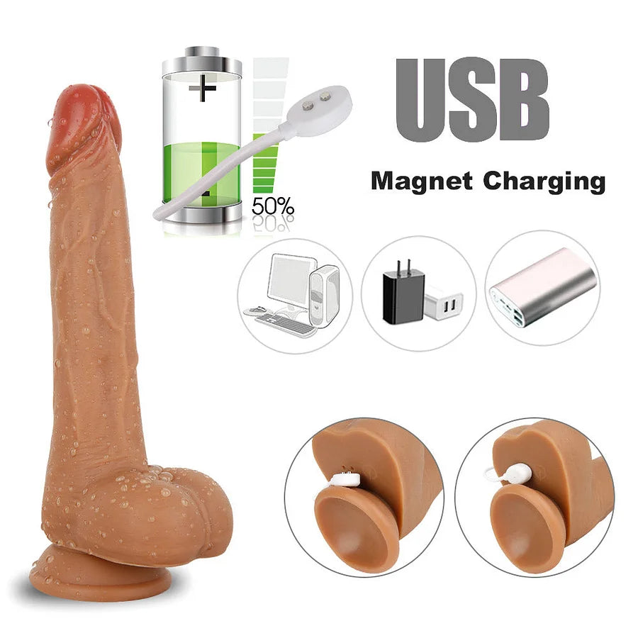 Thrusting & Warming Silicone Vibrator with Remote